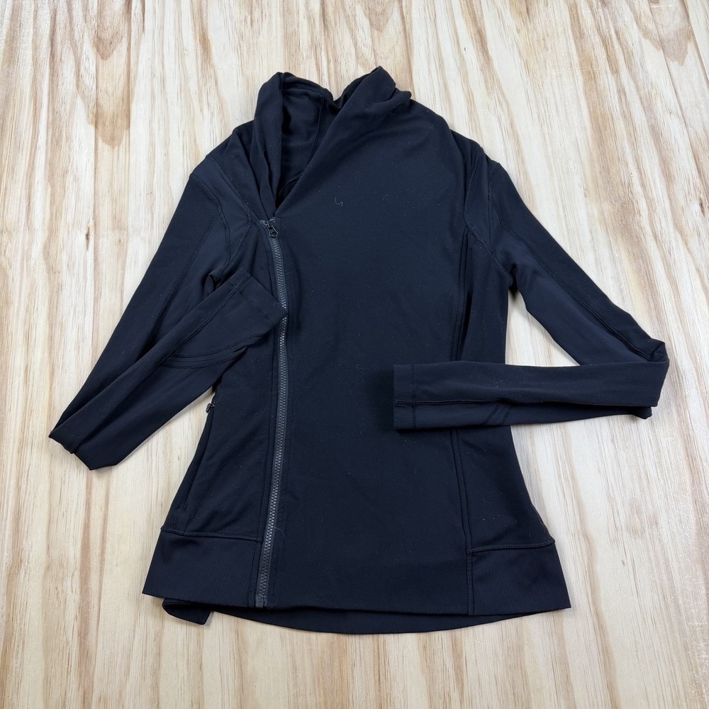 Lululemon Bhakti Yoga Jacket Women's 8 Black Asymmetrical Zip Moto Shawl Collar